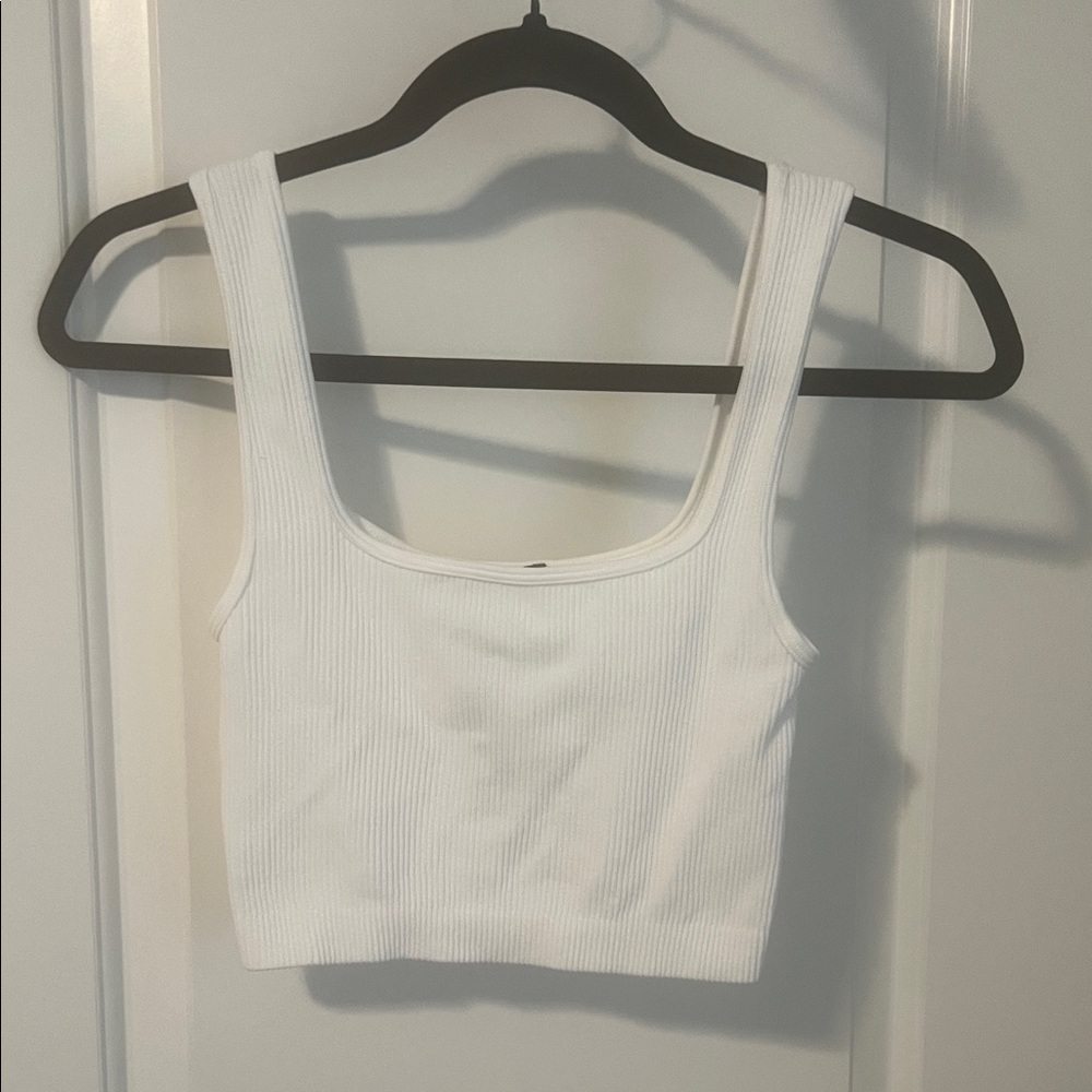 Zara White Ribbed Tank Top cropped xs-s